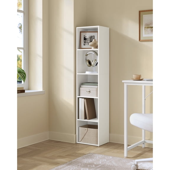 5-Tier Open Bookcase - Custos Collection Storage Shelf, 52.8 Inches Tall, 11.9 x 9.4 Inches Depth, Modern Book Shelf for Home, Cloud White