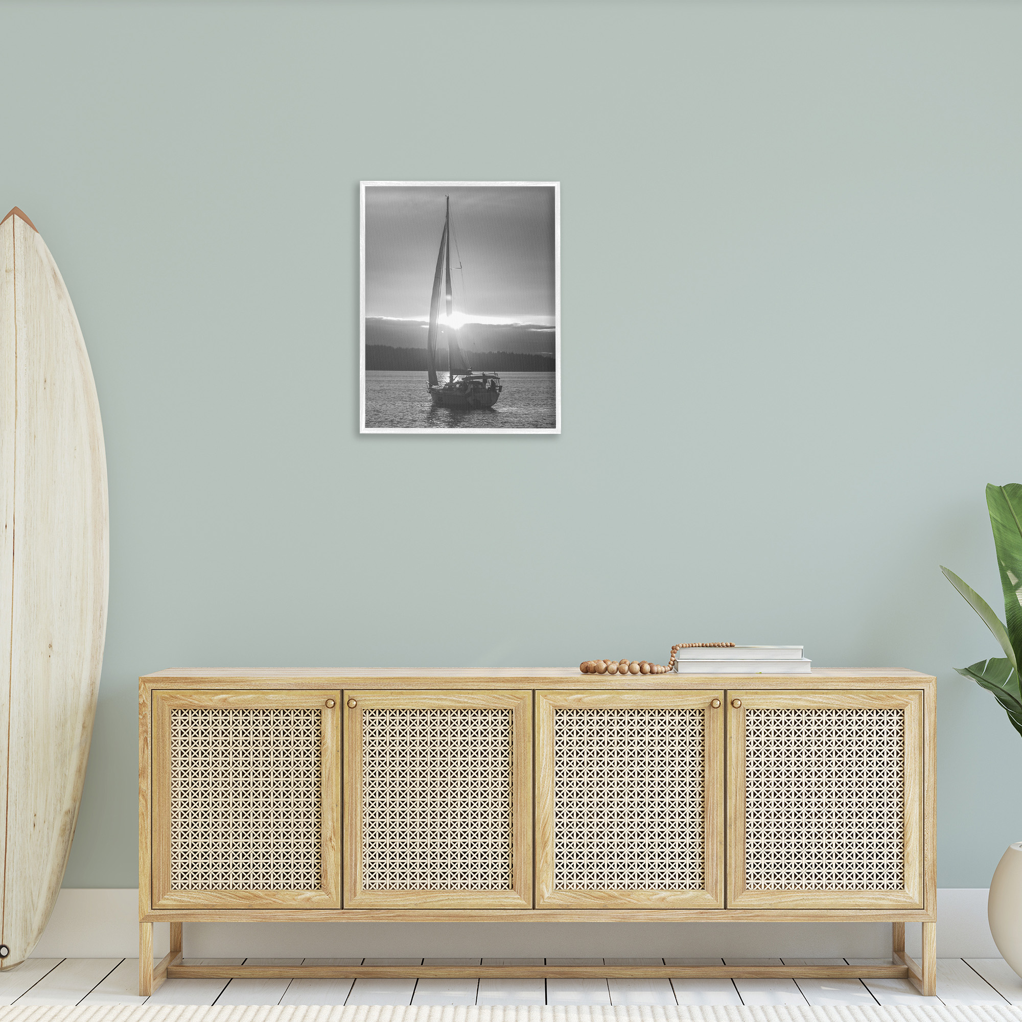 Stupell Industries Grey Sailboat Seascape Transportation Photography White Framed Art Print Wall Art, 24 x 30