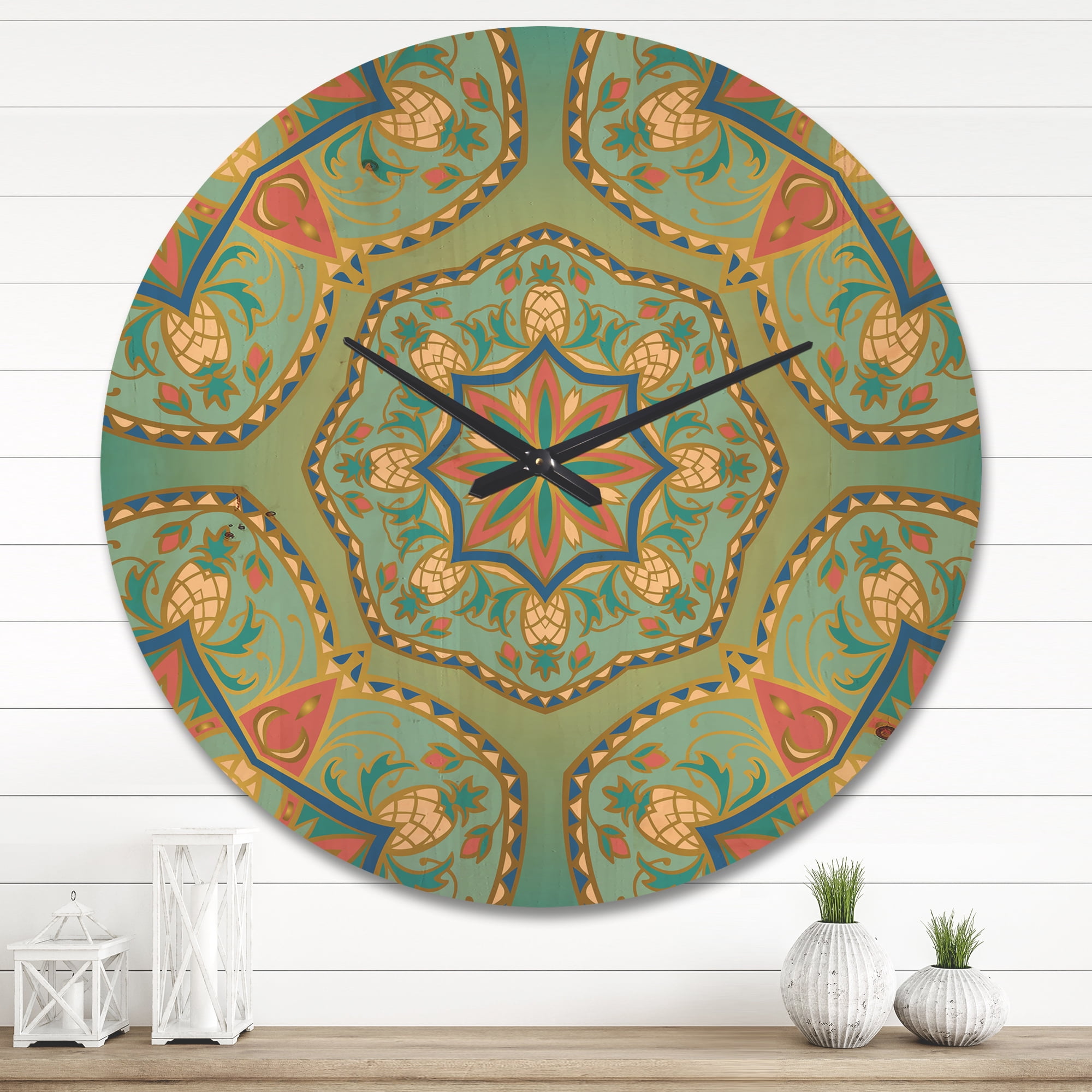 Designart 'Pinapple Ornament Oriental Mandala' Vintage Wood Wall Clock