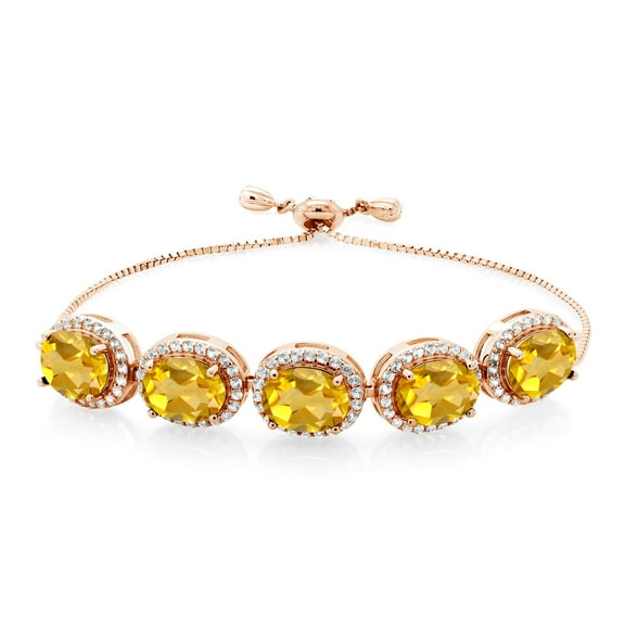 Gem Stone King 18K Rose Gold Plated Silver Yellow Citrine Tennis Bracelet for Women (8.55 Cttw, Oval 9X7MM, Gemstone November Birthstone, Fully Adjustable up to 9 inch)