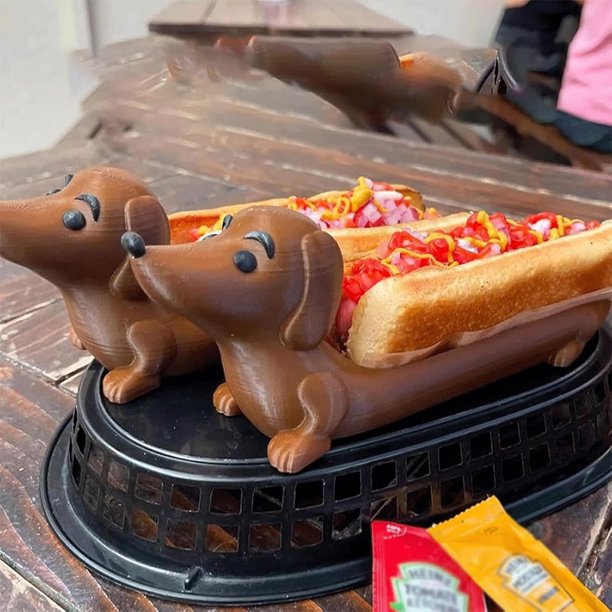 Bandeja de perro salchicha impresa en 3D bandejas divertidas para perros calientes para decoración del hogar (marrón oscuro)