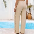 thumbnail image 4 of Delayuji Womens Linen Pants Wide Leg Pants High Waisted Crochet Panel Pull On Elastic Waist Casual Summer Beach Vacation Pants, 4 of 7