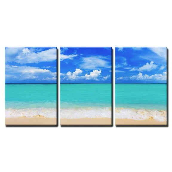 wall26 - 3 Piece Canvas Wall Art - Word Paradise on Beach - Concept Travel Background - Modern Home Art Stretched and Framed Ready to Hang - 16"x24"x3 Panels