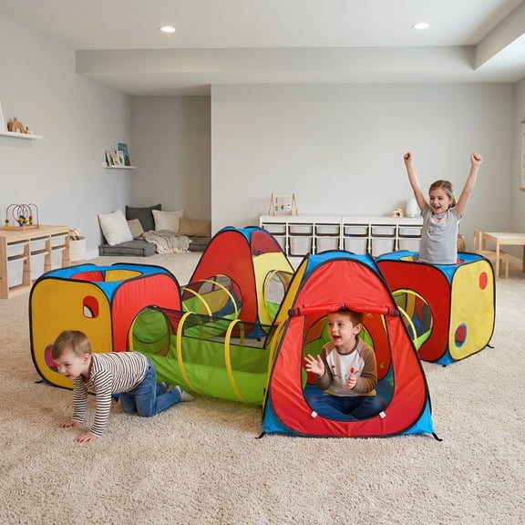 STAROUS 8 in 1 Pop Up Children Play Tent House with 4 Tunnel 4 Tents for Boys Girls Babies and Toddlers for Indoor and Outdoor Use