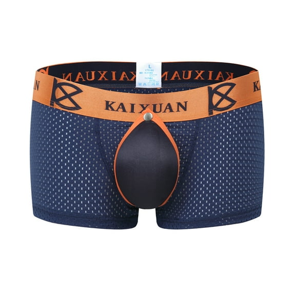 Nebesheii Men's Sexy Boxer Briefs Open Front Underwear,Mesh Breathable Fun Underpants(Navy,M