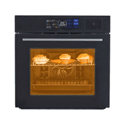 24 Built-in Electric Ovens with 70L Capacity, 3000W Single Wall Oven with View Window, Steam & Grill Oven 2 in 1, 8 Cooking Functions & 108 Automatic Recipes, 3D Surround Heating, LED Screen