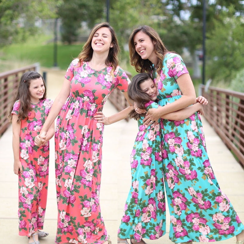 Sayoo New Floral Plus Size Mother And Daughter Matching Floral Women Long Maxi Dresses Red