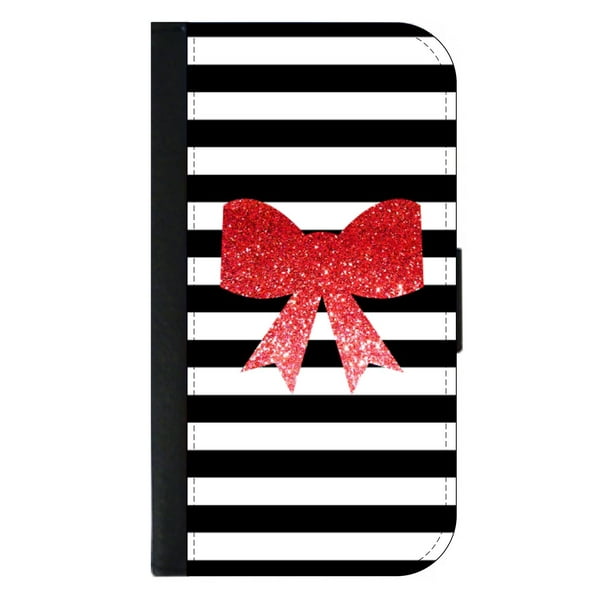 Black And White Stripes With A Red Bow Print Design Wallet Phone Case For The Iphone Black And White Stripes With A Red Bow Print Design Wallet Phone Case For The Iphone