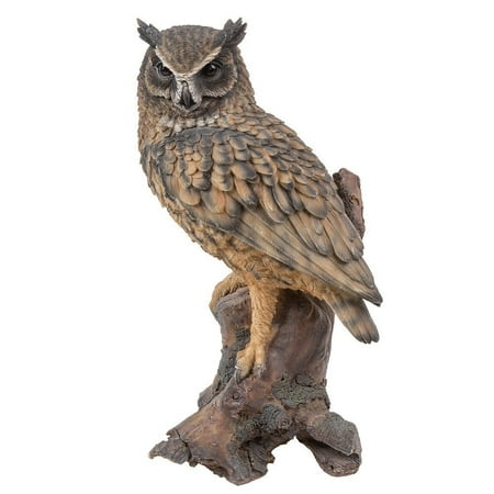 Scale Painted Resin (Ebros Gift Realistic Looking Eagle Owl Perched On Stump Statue Gallery Quality Detailed Sculpture Amazing Likeness Life Size Scale Resin Sculpture Hand Painted Statue Indoor Outdoor)