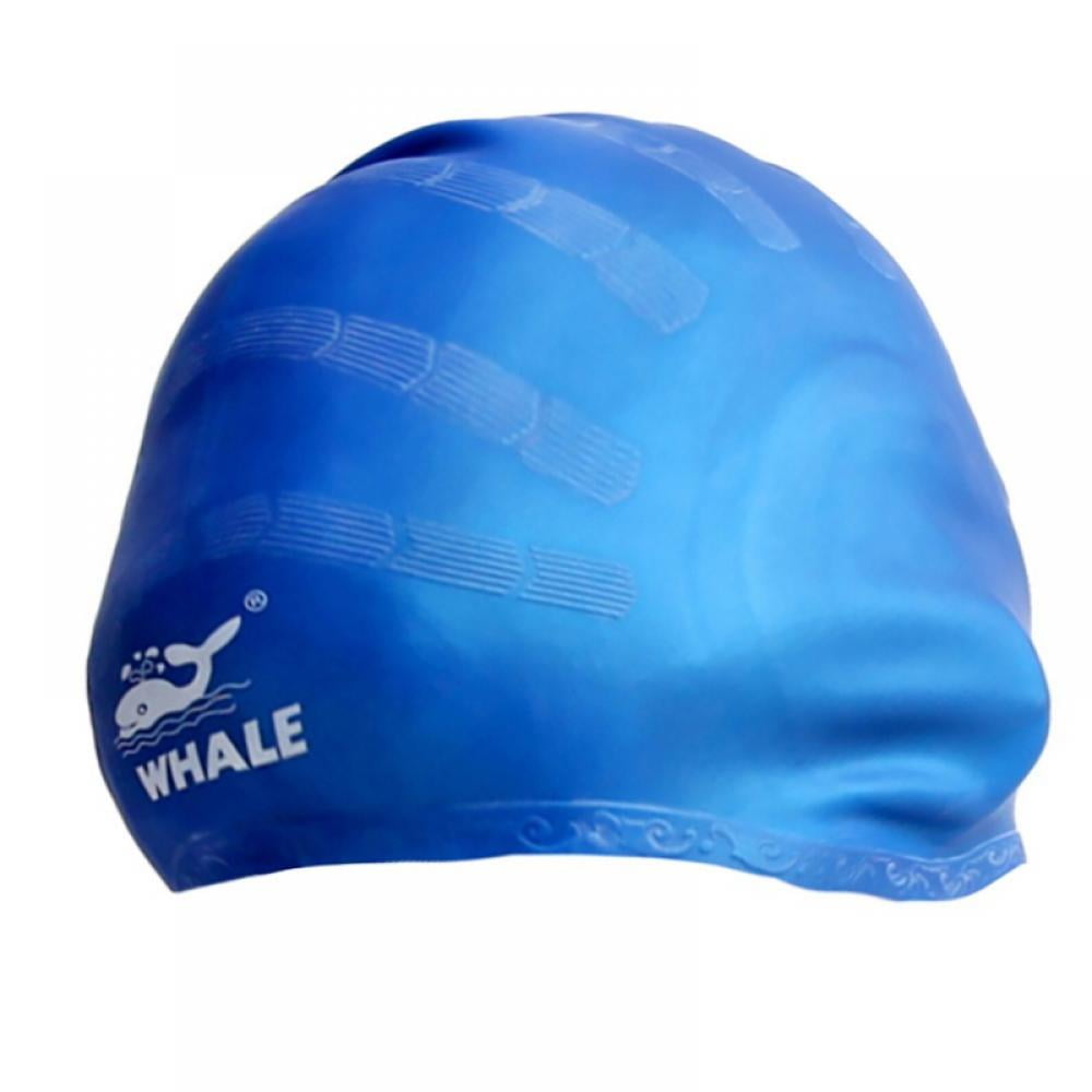 Swimming Cap BLUE Silicone Long Hair Large for Adult Men Ladies Waterproof Hat 