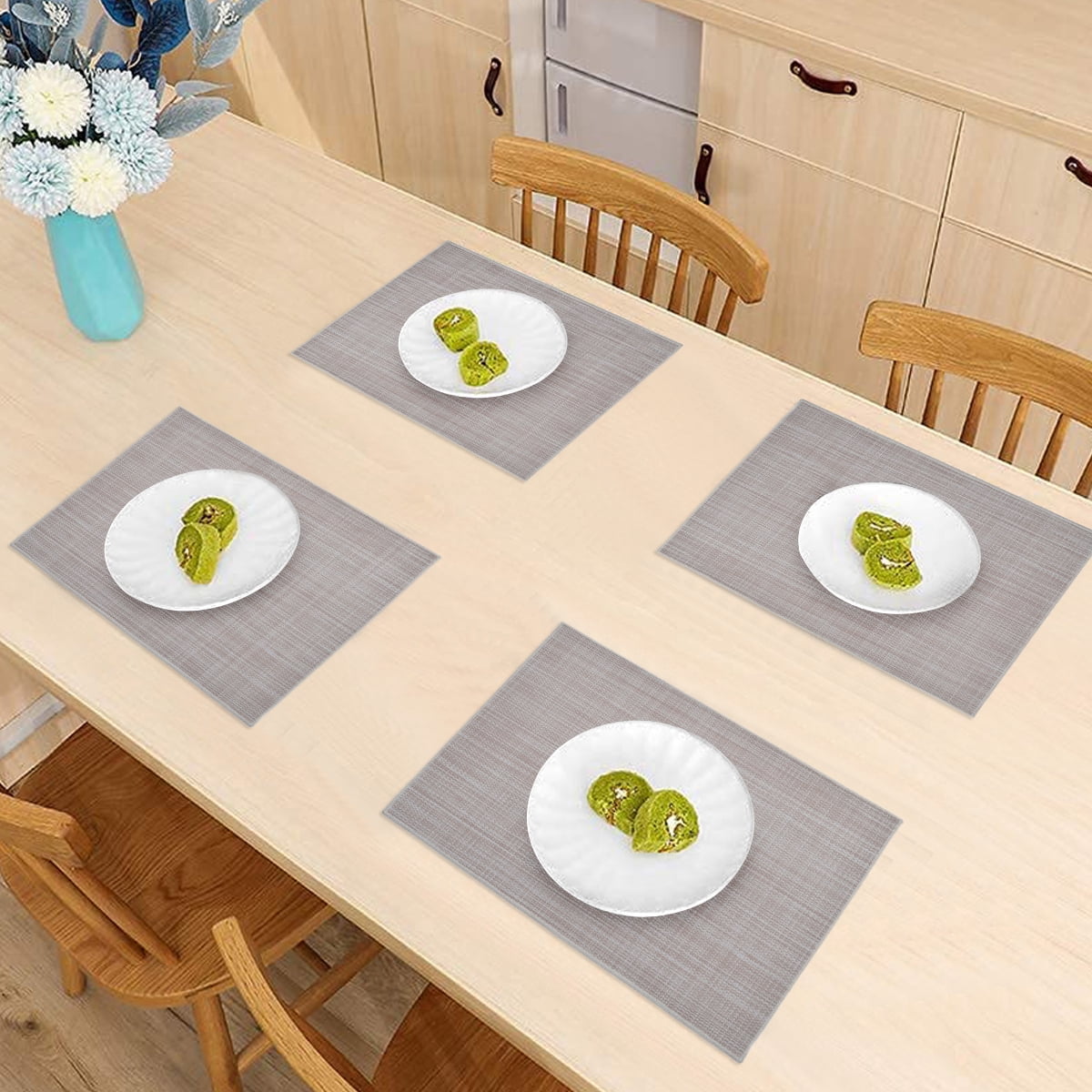 Decozen Placemats Set of 4 Dining Table Placemats, Rectangular Vinyl, PVC, 18"x12" - Beige Brown