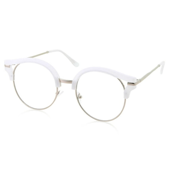 grinderPUNCH Cat Eye Metal frame Clear lens White Round Glasses for Womens