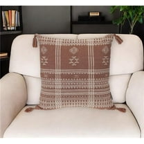 HomeRoots 529254 18 in. Beige & Brown Cotton Throw Pillow with Tassels