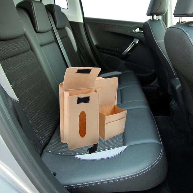 OUNONA Back Seat Car Organizer Felt Box with Stylish Beige Design and Easy Installation