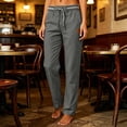 thumbnail image 4 of qolati Sweatpants for Women Lightweight Loose Fit Cotton Linen Work Trousers Casual Drawstring Elastic Waist Straight Leg Lounge Pants with Pockets Dark Gray XXL, 4 of 7