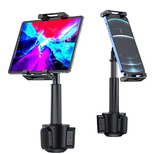 Car Cup Holder Tablet Mount, Universal Tablet & Smartphone Car Cradle Holder for iPad Pro/Air/Mini, Kindle,Tablets Nintendo Switch Smartphones, Compatible with 4' to 11' Devices