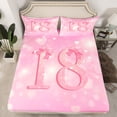 thumbnail image 2 of Homewish Number 18 Twin Sheet Sets,Personalized Birthday Twin Fitted Sheet,Pink Lovely Bow Knot Flat Sheet For Girls,Luxury Bedroom Decor,3pcs, 2 of 7