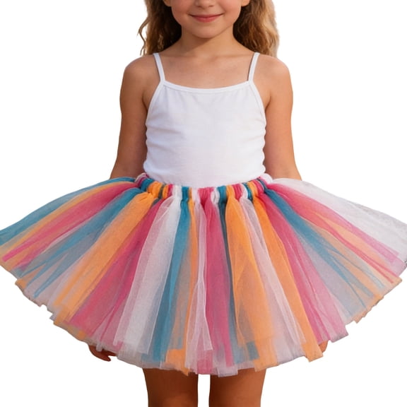 JAJAHO Girl Tutu Skirt Rainbow Tulle Skirts For Little Girls Fluffy Ballet Dress Up For Party Halloween 2-8 Years