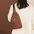 thumbnail image 3 of Leather Sling Bag Purse for Women Chest Crossbody Shoulder Bags Travel Daypack for Men and Women Brown Big, 3 of 7
