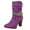 thumbnail image 2 of HAOTAGS Womens Suede Mid Calf Boots Buckle Strap Womens Dressy Shoes Purple Size 5.5, 2 of 9