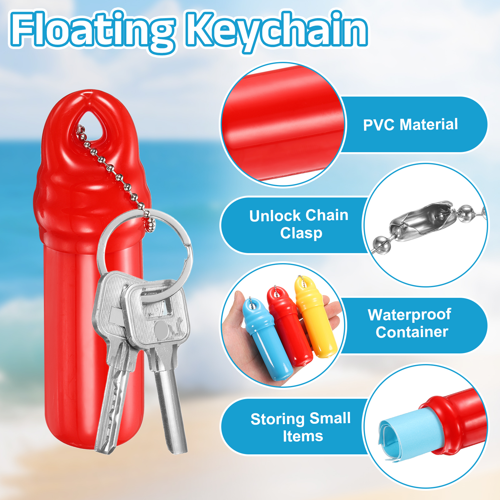 10 Pack Floating Keychain, Float Key Ring Holder with Waterproof Container, Float Key Pendant for Boating, Fishing, Water Sports, 5 Colors