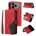 thumbnail image 2 of Zipper Wallet Case for iPhone 17 Pro Large Capacity Card Holder Magnetic Cover, Luxury PU Leather Anti-Shock Folio Case with Flip Kickstand Wrist Strap Case for iPhone 17 Pro, Red, 2 of 9