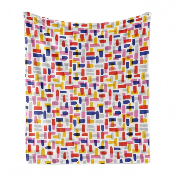 Art Soft Flannel Fleece Throw Blanket, Randomly Arranged Watercolor Scribbles Illustration, Cozy Plush for Indoor and Outdoor Use, 70" x 90", Multicolor, by Ambesonne