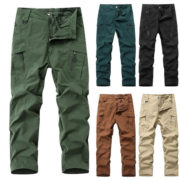 SGFCWSX Cargo Pants Men,Breathable Multi-Pocket Elastic Waist Zipper Work Pants Army Green L
