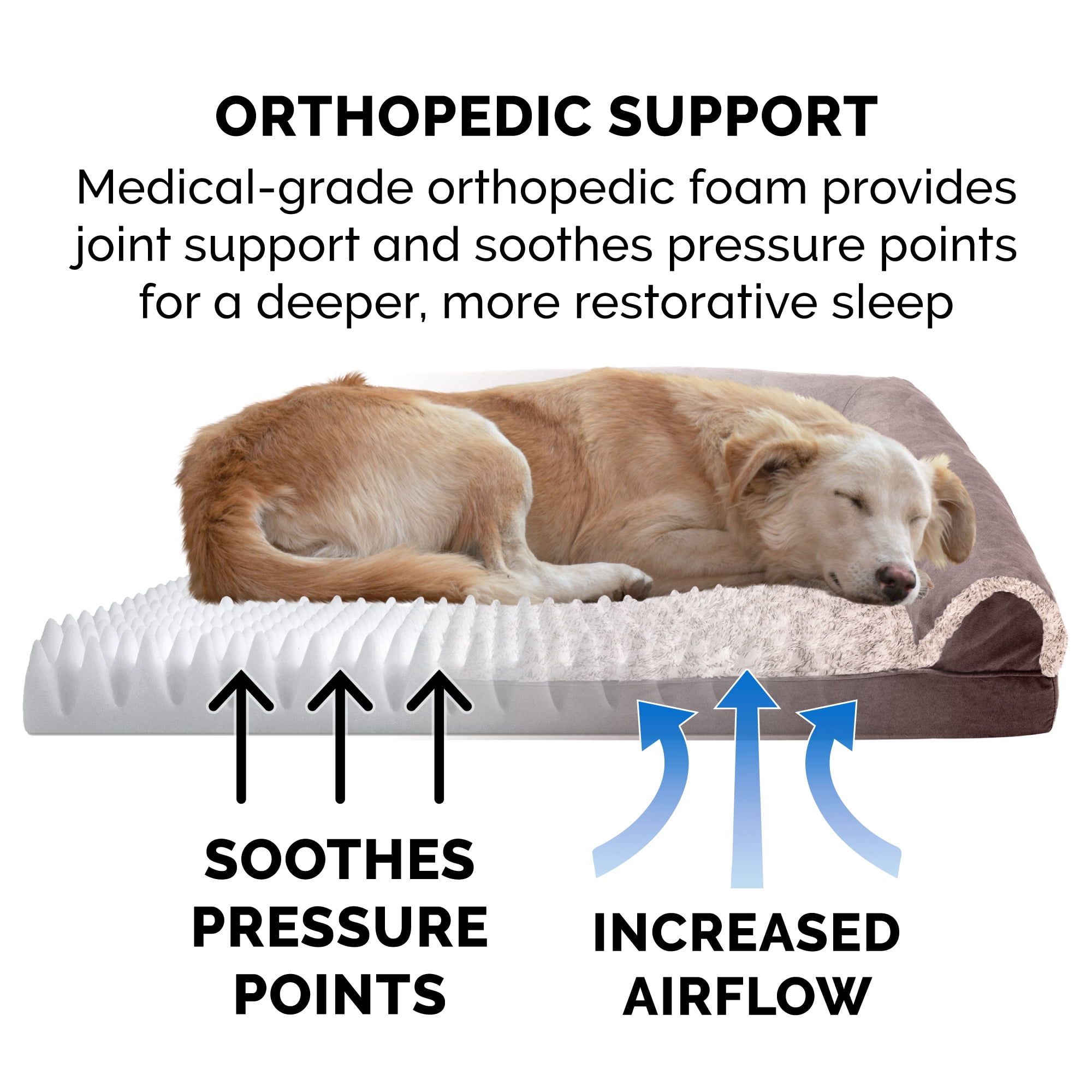 FurHaven Two-Tone Faux Fur & Suede Orthopedic Sofa Pet Bed for Dogs & Cats - Medium, Espresso