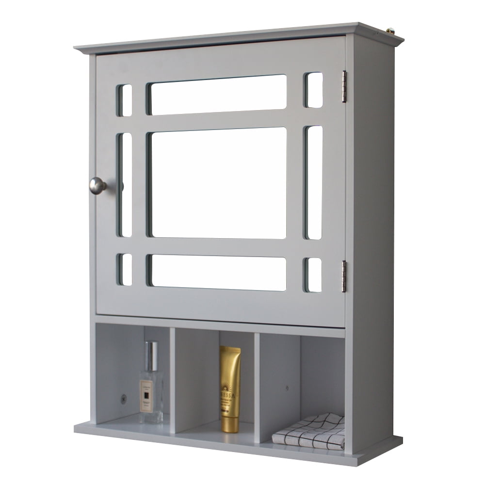 Lowestbest Single Door Bathroom Cabinet, Wall Cabinet with 3 Compartment Storage, White