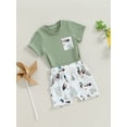 thumbnail image 3 of Bagilaanoe 2pcs Toddler Baby Boy Shorts Set Short Sleeve Print T Shirt Tops + Shorts 6M 12M 18M 24M 3T Kids Casual Summer Clothes, 3 of 7