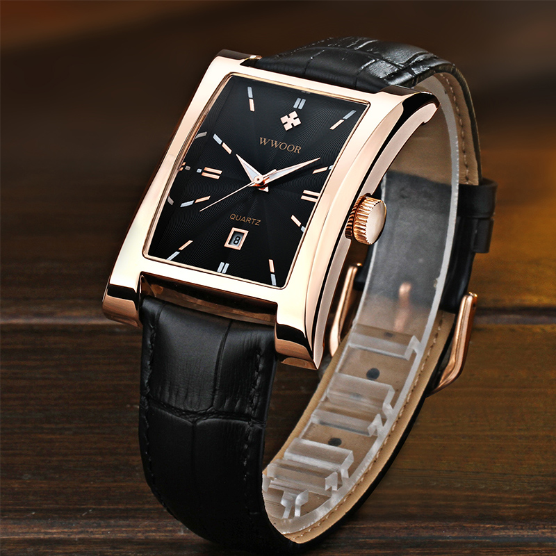 Square Watches for Men Leather Mens Square Watch with Date Original Waterproof Analog Quartz Fashion Business Casual Wristwatch