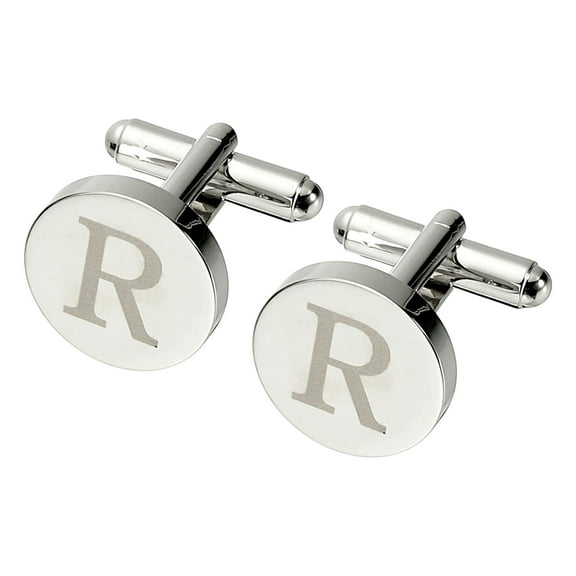 Uxcell Initial Cufflinks, Classic Alphabet Letter R Copper Round Men Cuff Links 26 Letters A-Z for Men Father Husband Weddings Gift Business Birthday, Silver