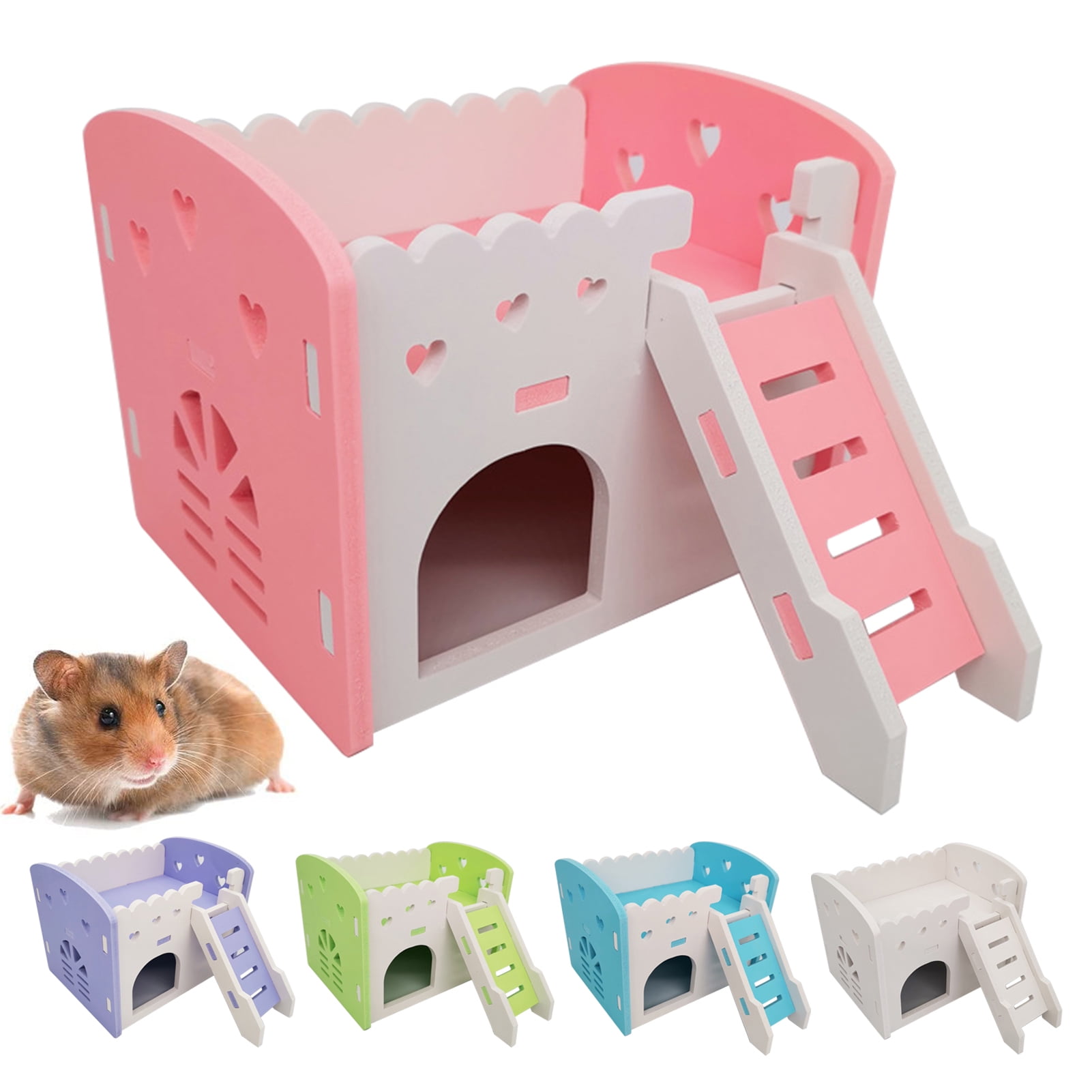 Walbest Pet Deluxe Dual-Layer Villa,Wooden Double Decker Hamster House with Stair Pet Home Hideout Exercise Toys for Squirrels Gerbils Hamsters Golden Bears Small Animals