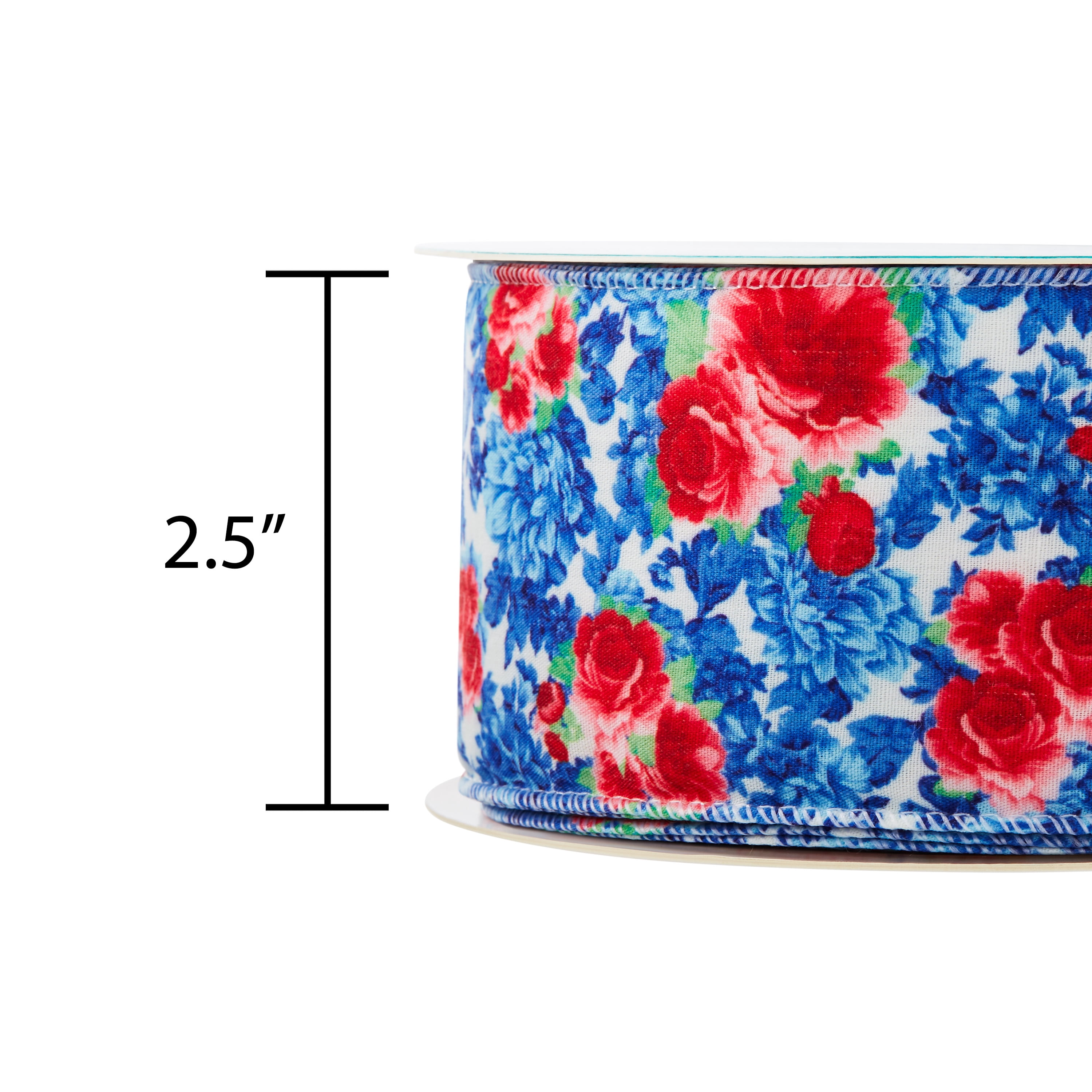 The Pioneer Woman Heritage Floral Polyester Merrow Wire Edge Ribbon, 2.5" x 25 Yards