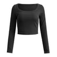 thumbnail image 4 of Baberdicy Women's T-Shirts Women's Long Sleeve Crop Top Ribbed Slim Fitted Casual Tight Fitting T Shirt Tops Womens Tops Black, 4 of 5