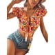 thumbnail image 4 of VISgogo Blusa de manga corta con volantes para mujer, blusas cortas estilo festivo con nudo de corbata frontal estampado floral, blusas simples informales VISgogo  moda, 4 of 6