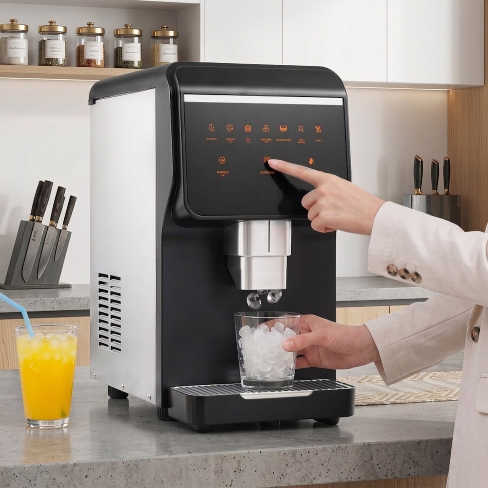 RUIE Nugget Ice Maker with Self Dispensing 80 lbs/24H, Countertop Chewable Pellet Ice Machine for Home Kitchen Bar Office, Soft Sonic Ice Maker