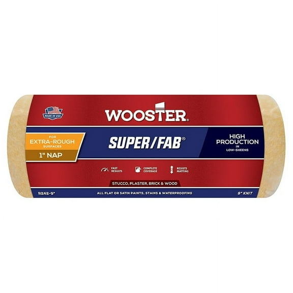 WOOSTER R242-9 Paint Roller Cover, 1 in Thick Nap, 9 in L, Fabric Cover, Golden Yellow