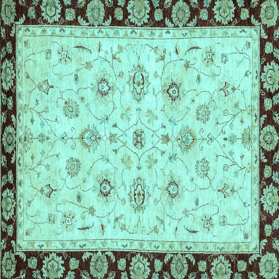 Ahgly Company Indoor Square Oriental Light Blue Traditional Area Rugs, 7' Square