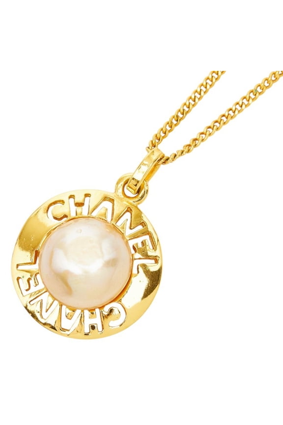 Pre-Owned Chanel Logo Necklace, Gold Plated, Faux Pearl, Women's CHANEL