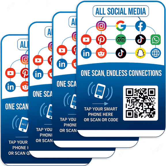 Multi Link Hub QR Code NFC Tag Networking Business Reviews 4 Pack