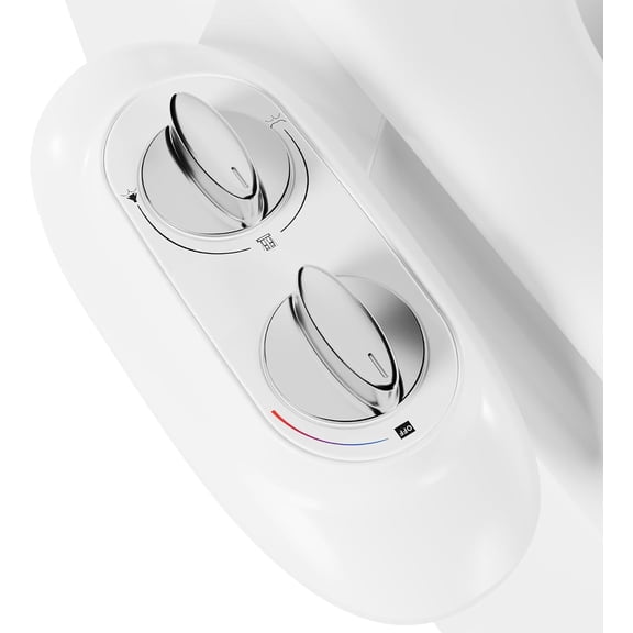 Slim Bidet Attachment for Toilet - Warm and Cold Water Control with Dual Self Cleaning Nozzles and Adjustable Pressure - White