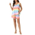 thumbnail image 1 of Conjuntos de pijama para mujeres INSPIRE CHIC, camisetas sin mangas con pantalones cortos, atuendos de lounge a rayas coloridas con bolsillos, M Rosa, 1 of 6