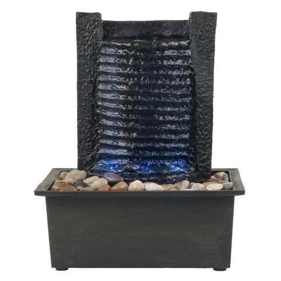 Pure Garden Tabletop Indoor Water Fountain with Stone Wall and LED Lights