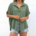 thumbnail image 5 of Nmnitkp Women's Tops, Tees & Blouses Oversized Collared Button Down Short Sleeve Shirt, Casual Loose Fit Summer Blouse for Women Daily Wear Army Green,S, 5 of 7