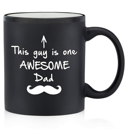 Worst Christmas Gifts From Husband Popeven One Awesome Dad Funny Coffee Mug - Unique Xmas Gift Ideas For Him From Son, Daughter, Wife - Cool Bday Present For a Father, Husband - Fun Novelty Cup 11 oz (Matte Black) ()