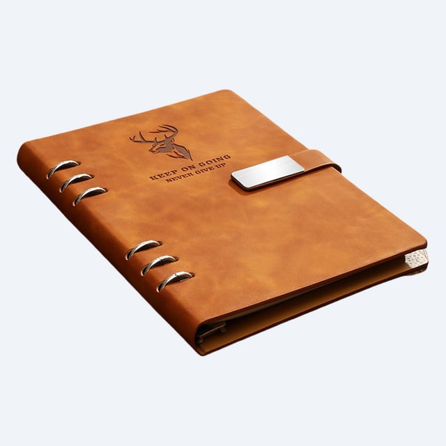 SLYNSHome A5 Discbound Notebook A5 Binder 6 Ring Journal Notebooks,Refillable Notebook with Removable Pages for Work Meeting Office Supplies - Brown