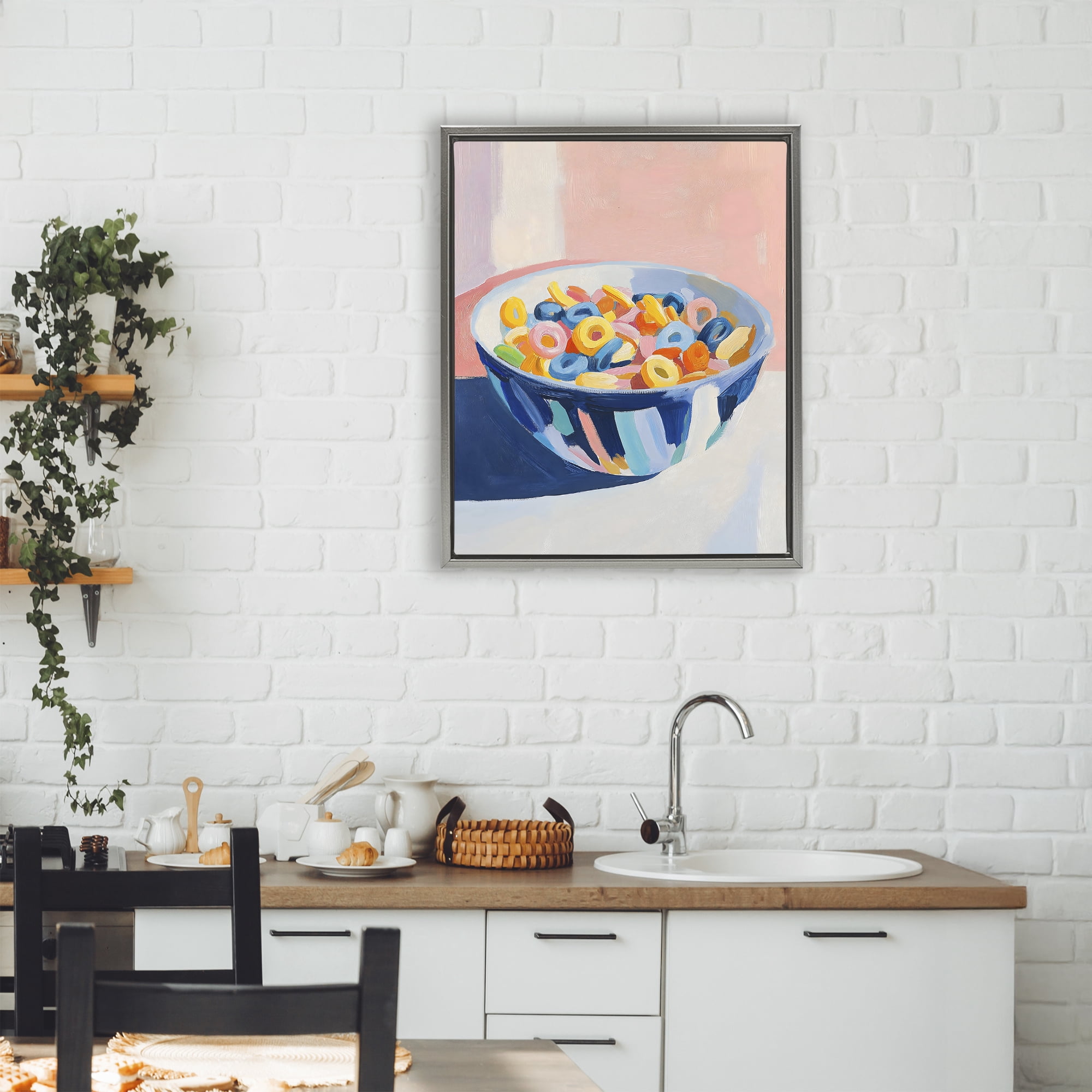 Stupell Industries Colorful Cereal Bowl Gray Framed Floater Canvas Wall Art, design by The Prints Vibe
