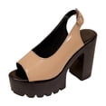thumbnail image 2 of Lenago Women's Platform High Heel Sandals Open Toe Chunky Heel Slides Dress Shoes Backless Loafers Slip On for Summer Party Night Out Khaki 6.5, 2 of 9